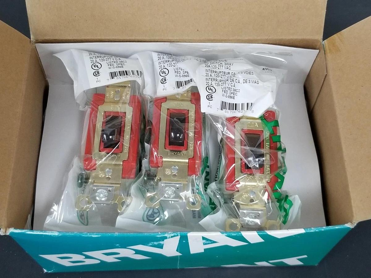 Used BOX OF 8 NEW BRYANT 4903 3-WAY AC SWITCHES 20A 120-277VAC
