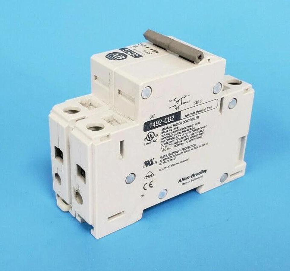 Used ALLEN BRADLEY 1492-CB2-G030 SER. C CIRCUIT BREAKER, 3A, 1/2HP, 1492CB2G030