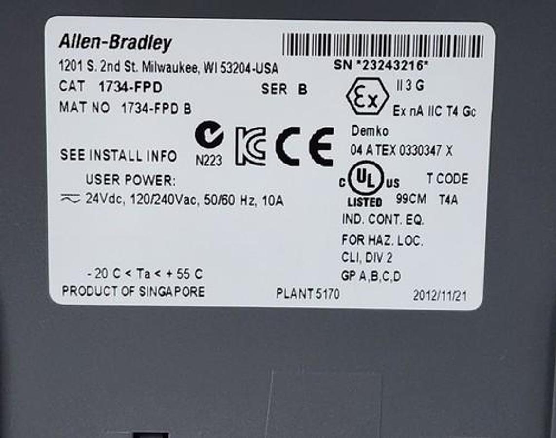 Used ALLEN BRADLEY 1734-FPD SER. B FIELD POWER DISTRIBUTOR MODULE