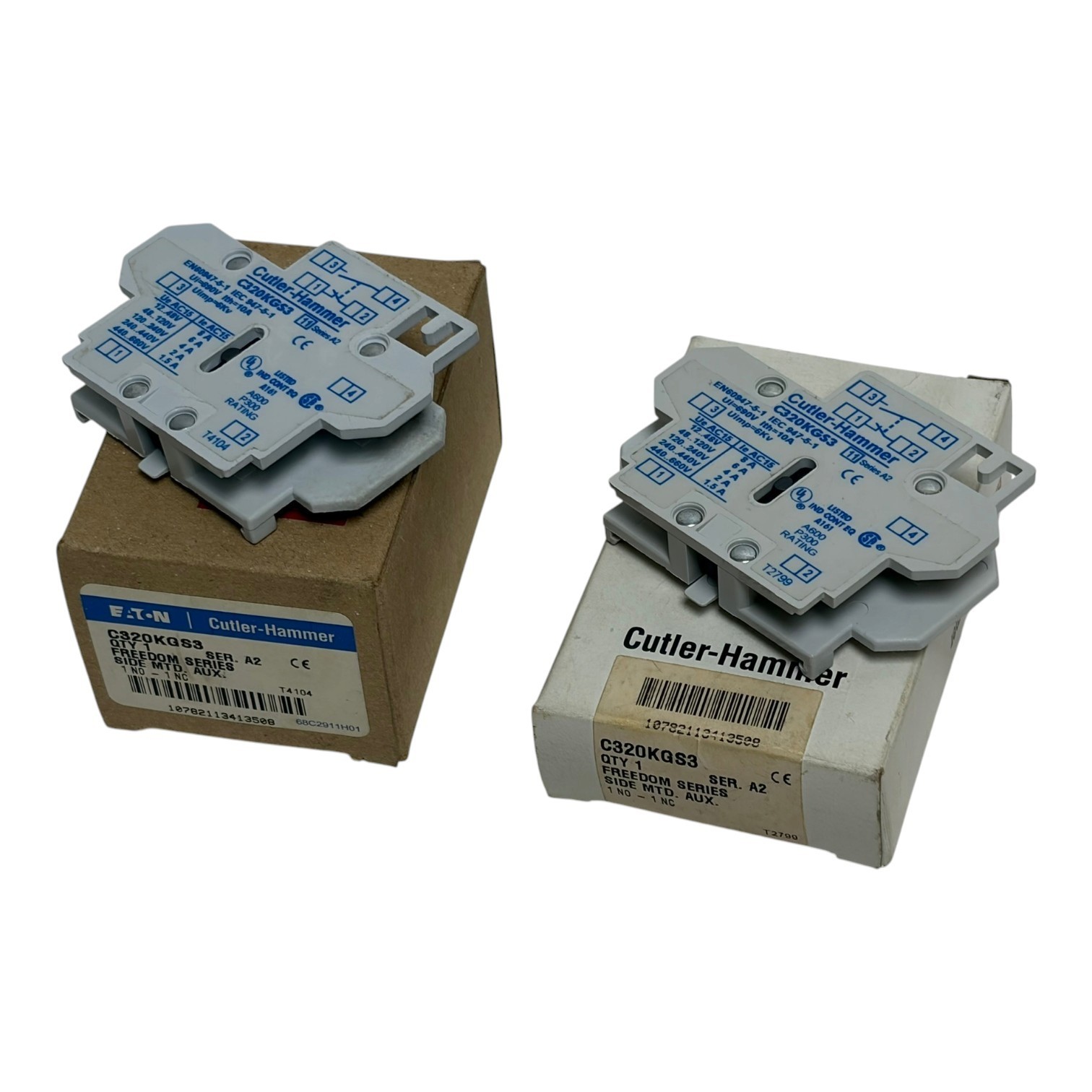 Used (2) Cutler-Hammer C320KGS3 Freedom Series Side Mount Auxiliary Contact Blocks