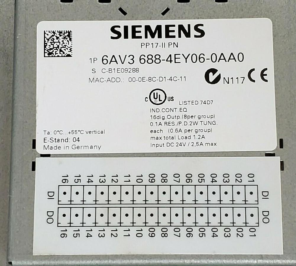 Used SIEMENS 6AV3 688-4EY06-0AA0 PUSH BUTTON PANEL PP17-II PN, 6AV36884EY060AA0