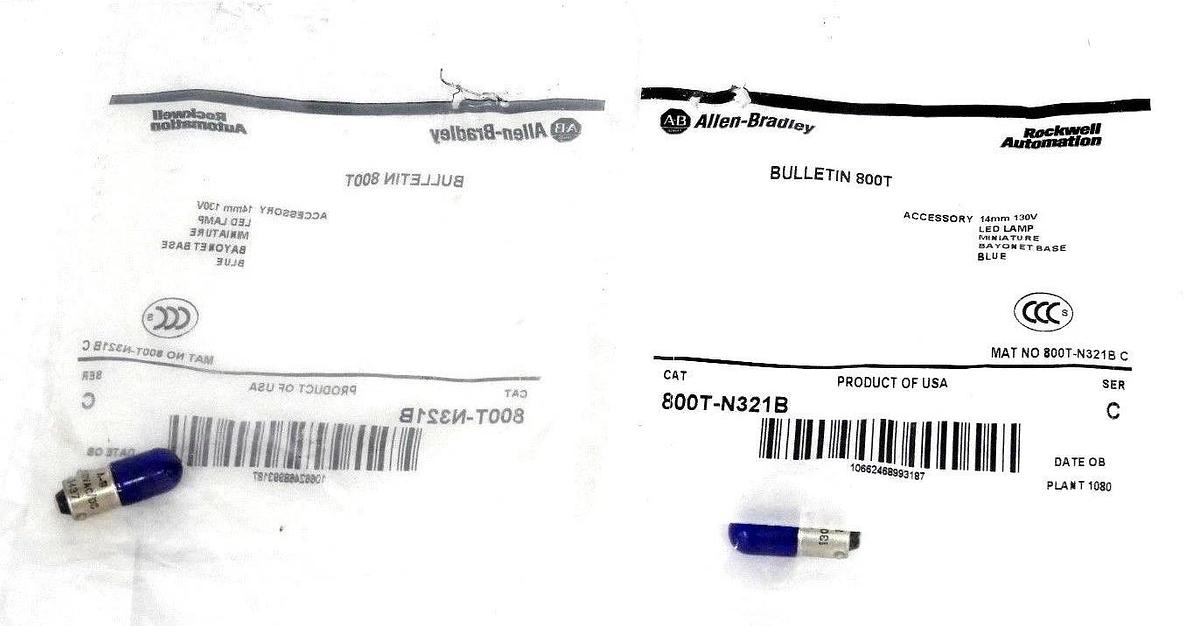 Used LOT OF 2 NEW ALLEN BRADLEY 800T-N321B SER. C BLUE LED LAMP 800TN321B