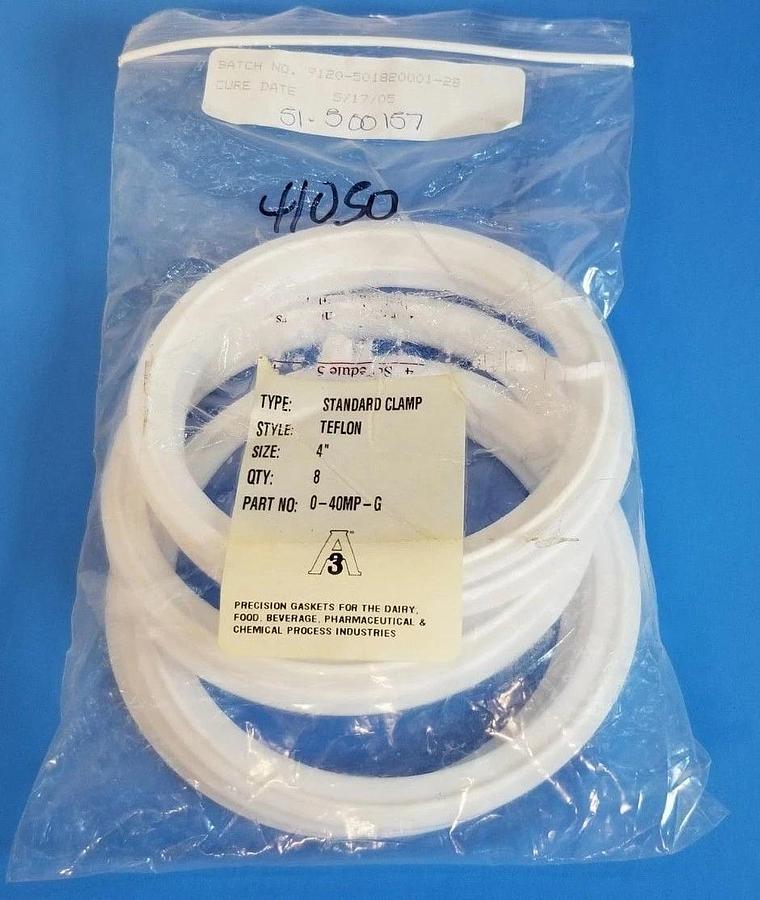 Used LOT OF 8 NEW PURESERVE SYSTEMS 0-40MP-G TEFLON GASKETS 040MPG, 4''