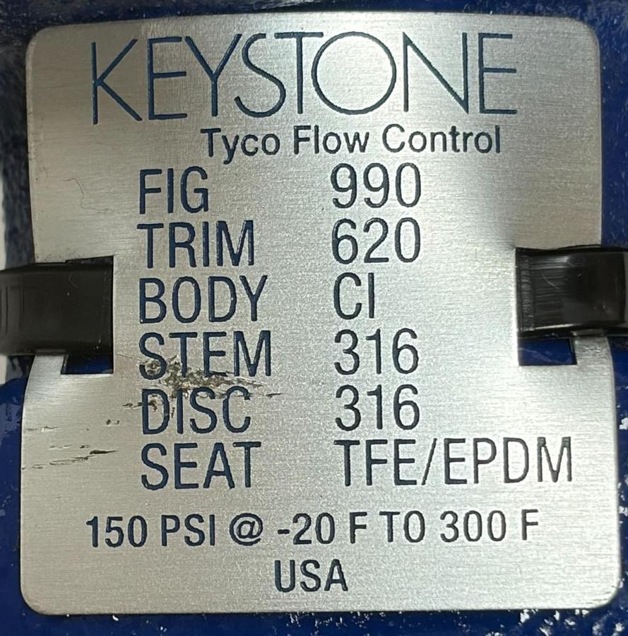 Used Keystone Tyco 990 Butterfly Valve 3" Wafer 11035563 316SS Disc TFE EPDM New