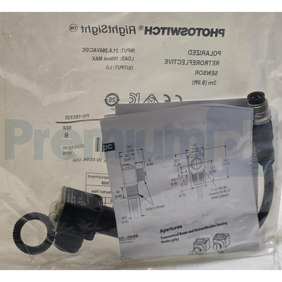 Used Allen Bradley 42EF-P2RJB-G4 /B RightSight Photoelectric Sensor Polarized 3m NSFS