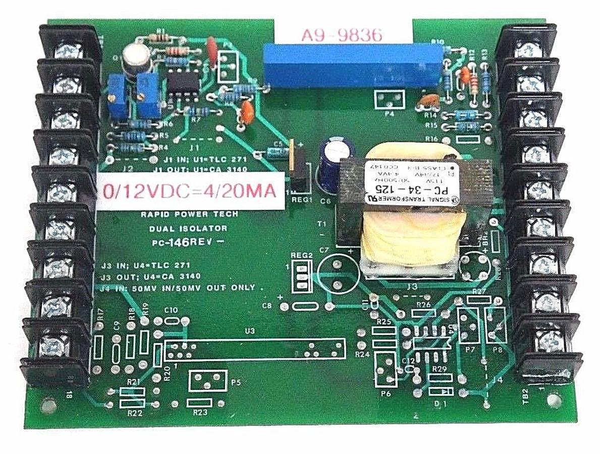 Used RAPID POWER TECHNOLOGIES A9-9836 POWER CARD A99836, 0/12VDC, 4/20MA, PC-146