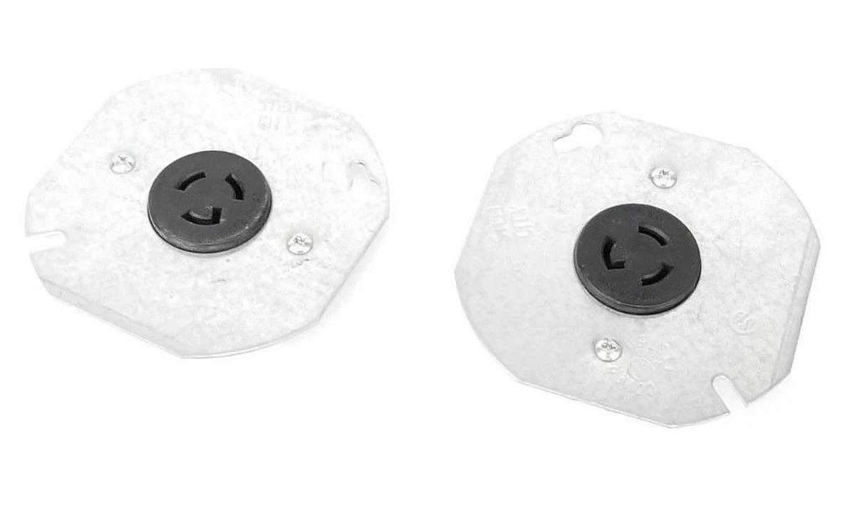 Used LOT OF 2 P&S 15A-125V PLUGS W/ STEEL CITY 5401 LR STL OCT BX CVR 4IN DIA SGL RCP