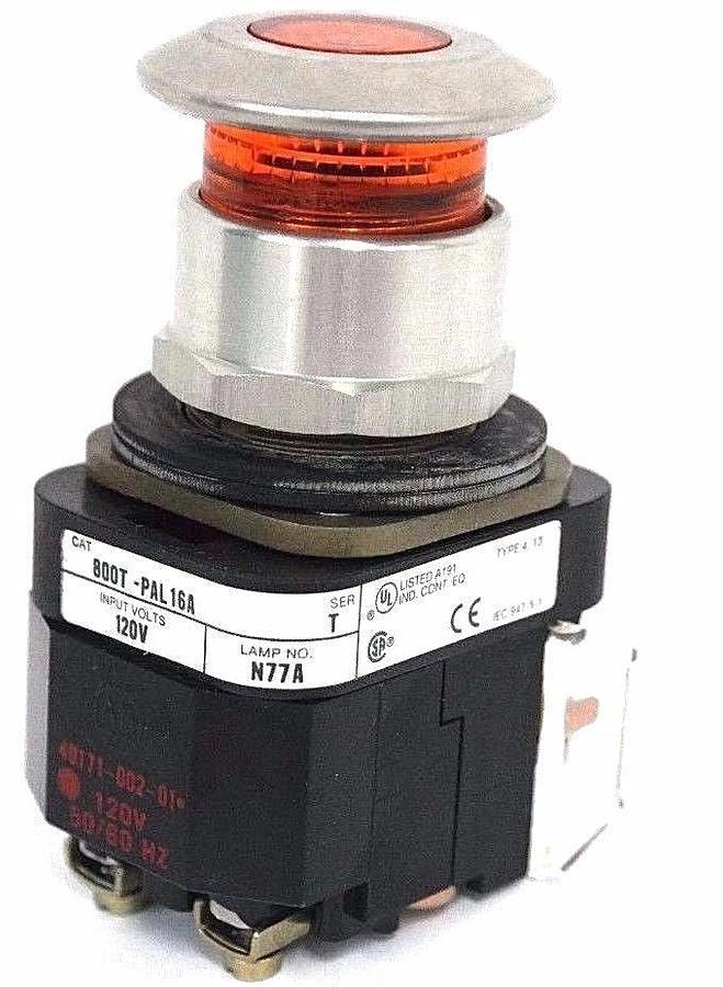 Used ALLEN BRADLEY 800T-PAL16A PUSHBUTTON 800TPAL16A SER. T 120V, 800T-XA1 SER. E