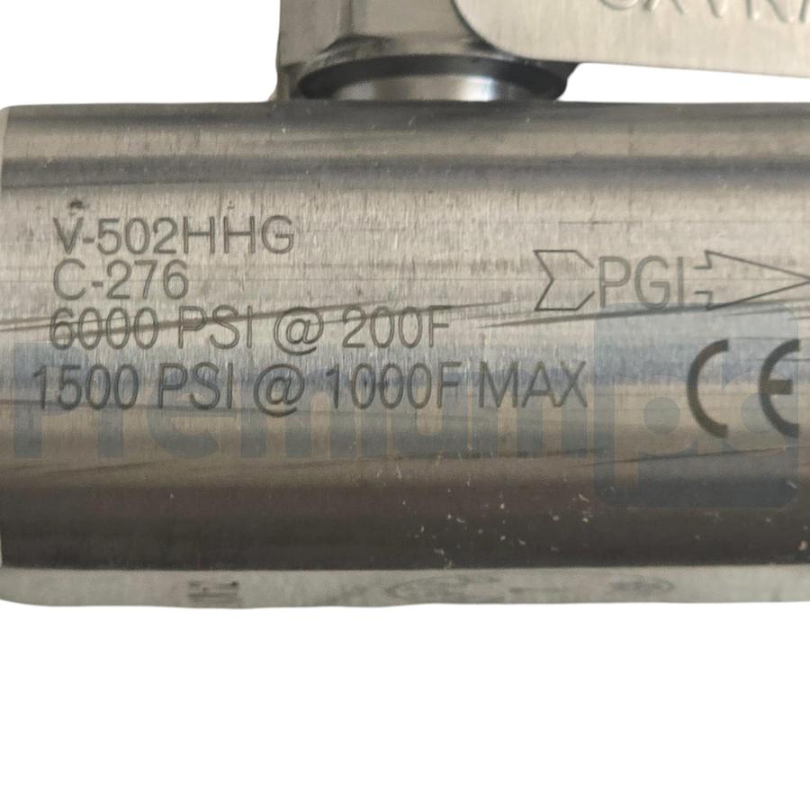 Used Parker PGI V-502-HHG Needle Valve 1/4" NPT Hastelloy C276 6000 PSI V-502HHG