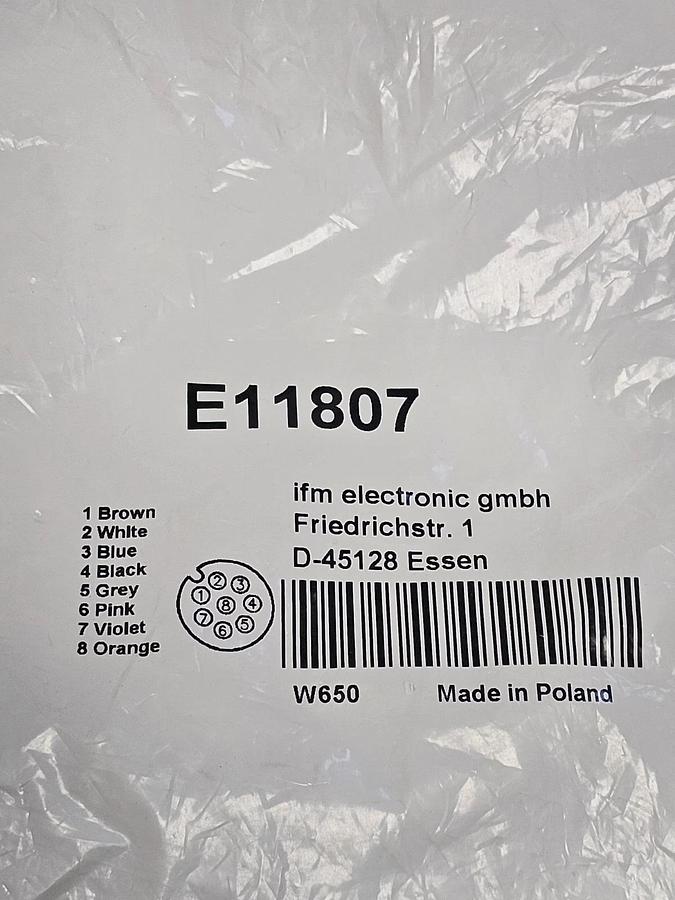 Used NEW IFM E11807 CORDSET 5M CABLE 8 POLE M12 CONNECTOR