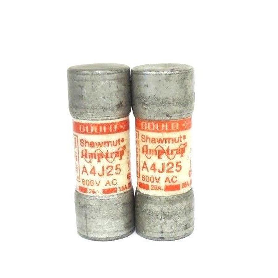 Used LOT OF 2 GOULD SHAWMUT A4J25 AMP-TRAP FUSES 600V AC
