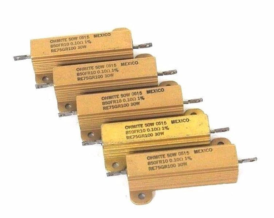 Used LOT OF 5 NEW OHMITE 850FR10 RESISTORS 50W, 0.10 OHMS, RE75GR100