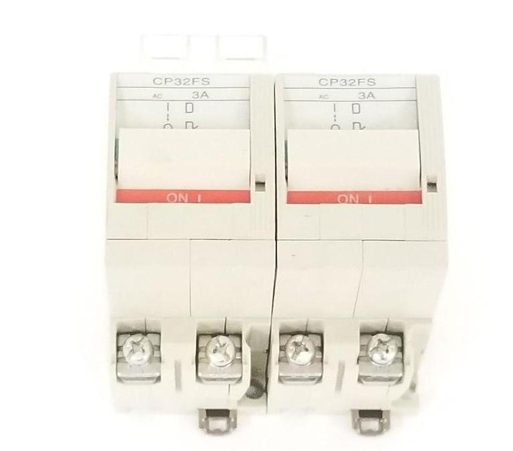 Used LOT OF 2 FUJI CP32FS 3A CIRCUIT BREAKERS 2-POLE, 50/60HZ, CP32FS/3