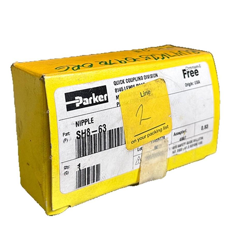 Used NEW PARKER SH8-63 / SH863 HYDRAULIC HOSE NIPPLE 50GPM
