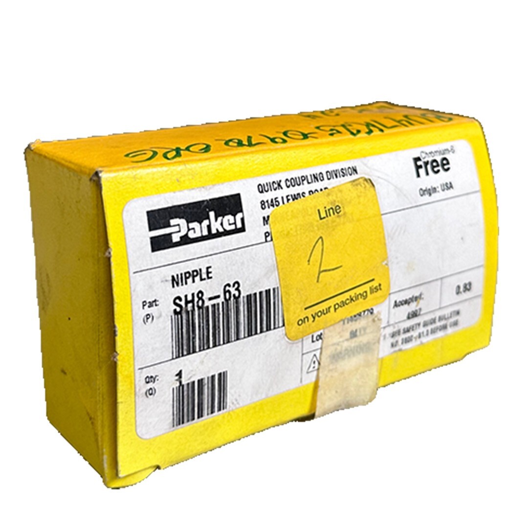 Used NEW PARKER SH8-63 / SH863 HYDRAULIC HOSE NIPPLE 50GPM