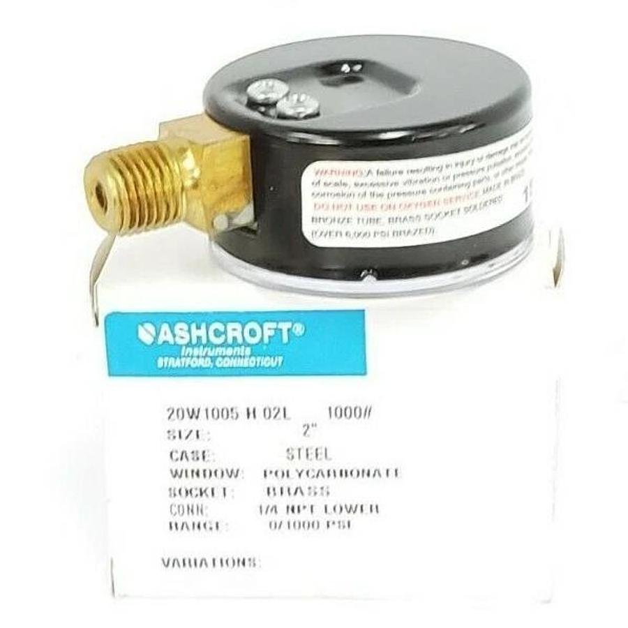 Used NIB ASHCROFT 20W1005 H 02L 1000 PRESSURE GAUGE 0-1000PSI 1/4 NPT 2'' IN