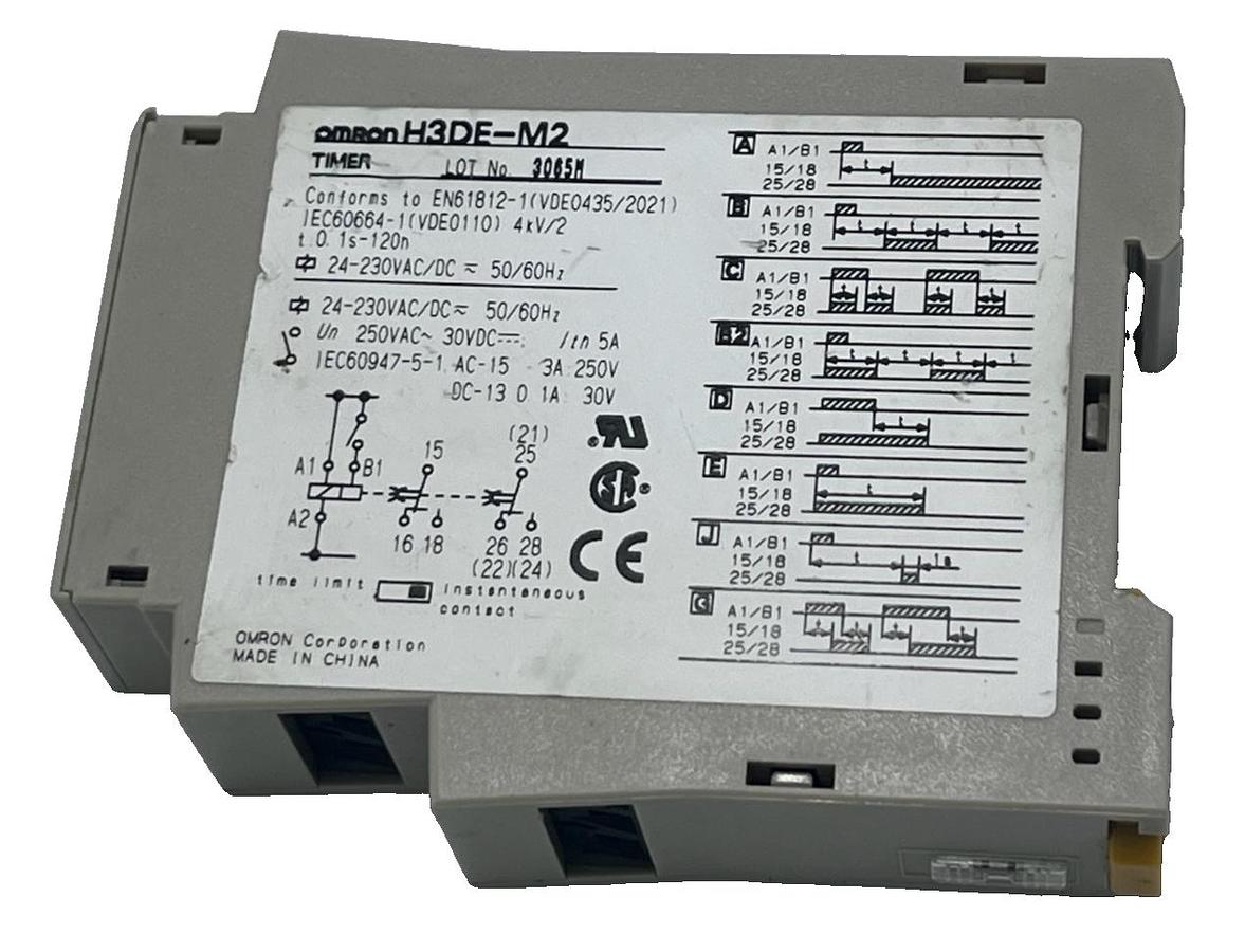 Used Omron H3DE-M2 Multi-Function Timer Relay 24-230V AC/DC DPDT DIN Rail Mount