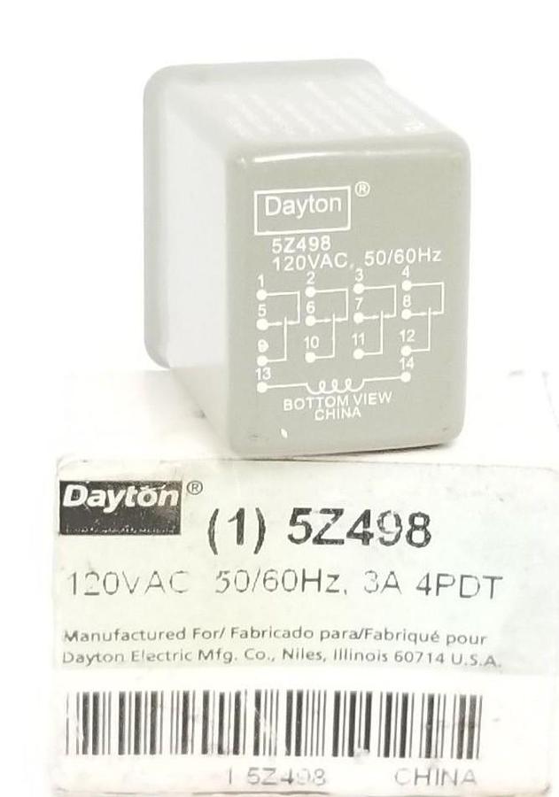 Used NIB DAYTON 5Z498 RELAY 120VAC, 50/60HZ, 3A, 4PDT