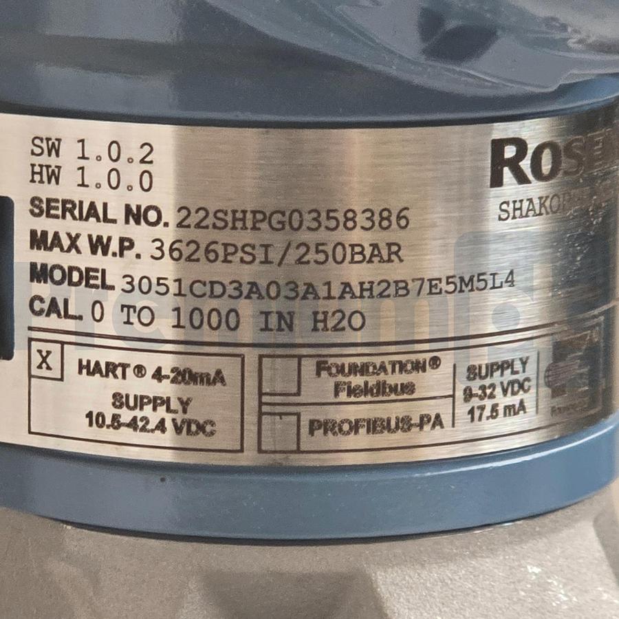 Used Rosemount 3051 Smart Pressure Transmitter 0-1000inH2O 3051CD3A03A1AH2B7E5M5L4