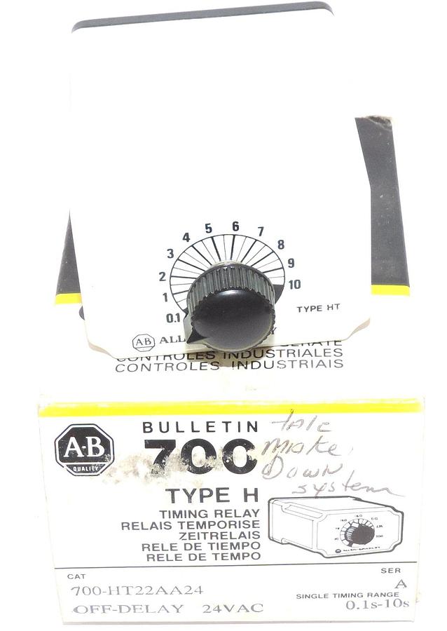 Used NIB ALLEN BRADLEY 700-HT22AA24 TYPE H TIMING RELAY RANGE: 0.1S-10S SER. A