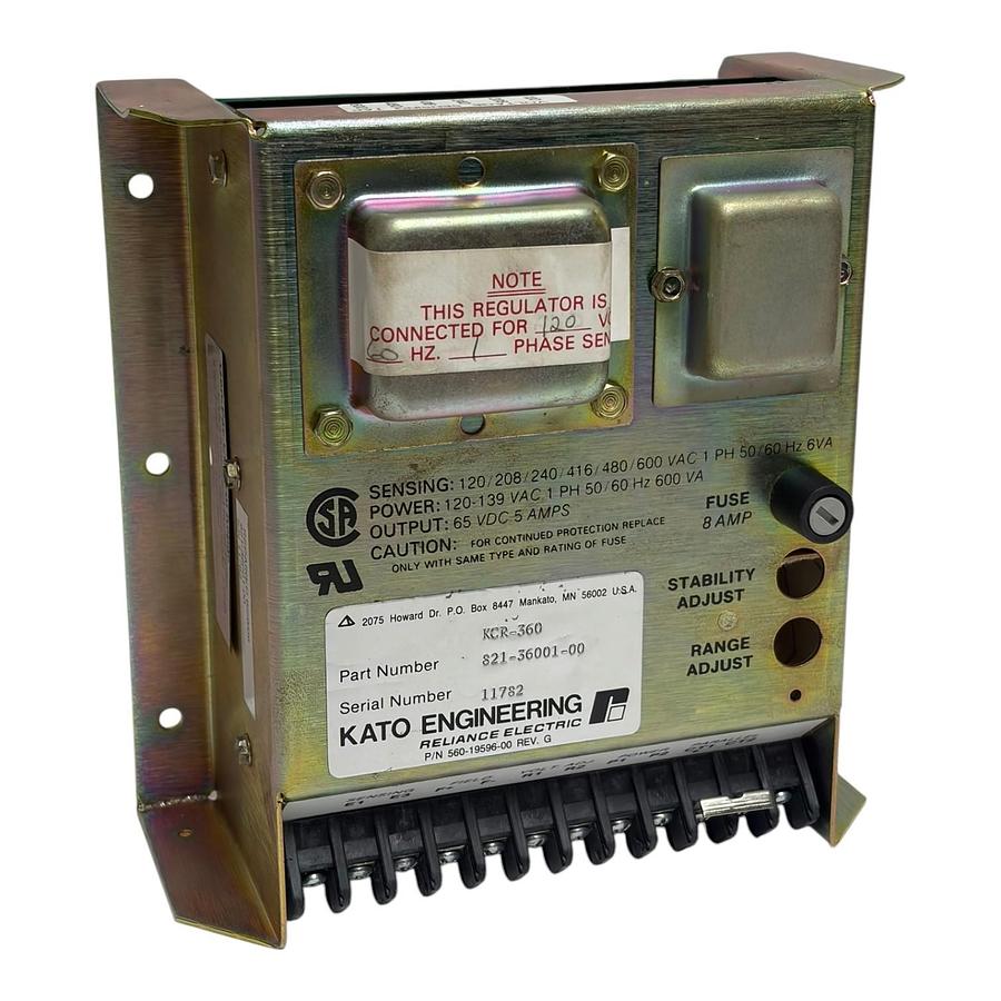 Used Kato Engineering KCR-360 Voltage Regulator 821-36001-00 Reliance Electric AVR