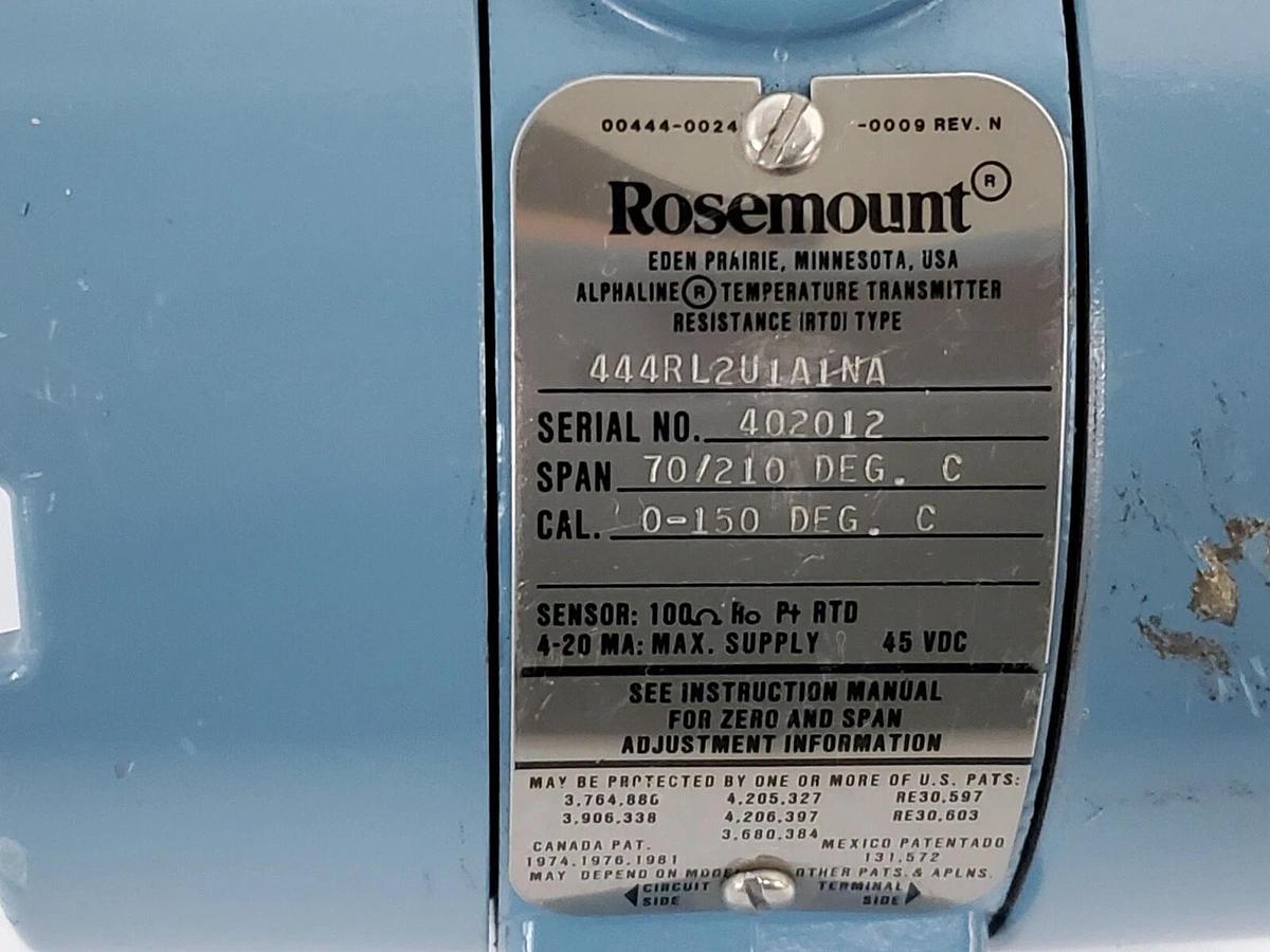 Used ROSEMOUNT 444RL2U1A1NA TEMP TRANSMITTER 4-20 MA, 45 VDC