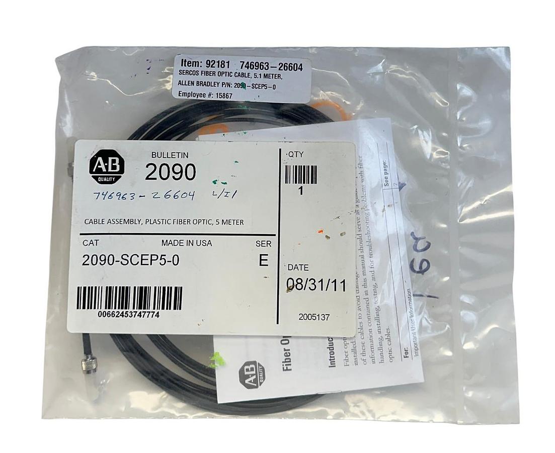Used ALLEN BRADLEY 2090-SCEP5-0 /E Kinetix FIBER PLASTIC OPTIC CABLE ASSEMBLY 5M NSFS