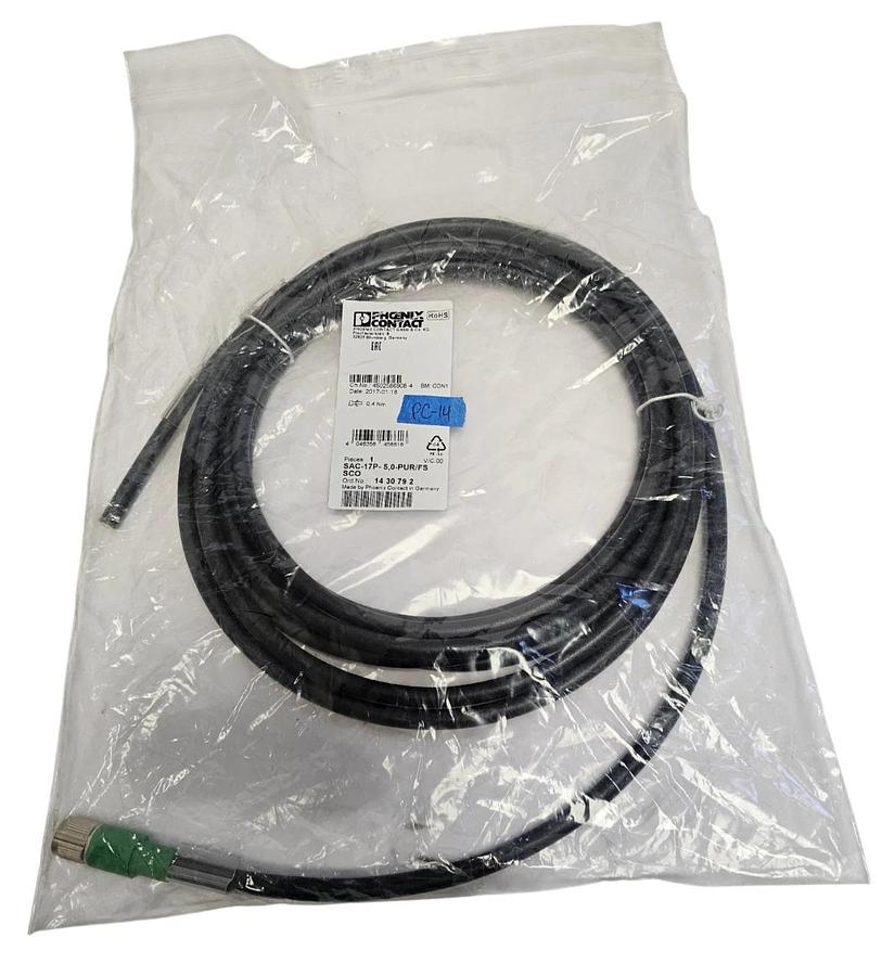 Used NEW PHOENIX CONTACT SAC-17P- 5,0-PUR/FS SCO (1430792) SENSOR/ACTUATOR CABLE