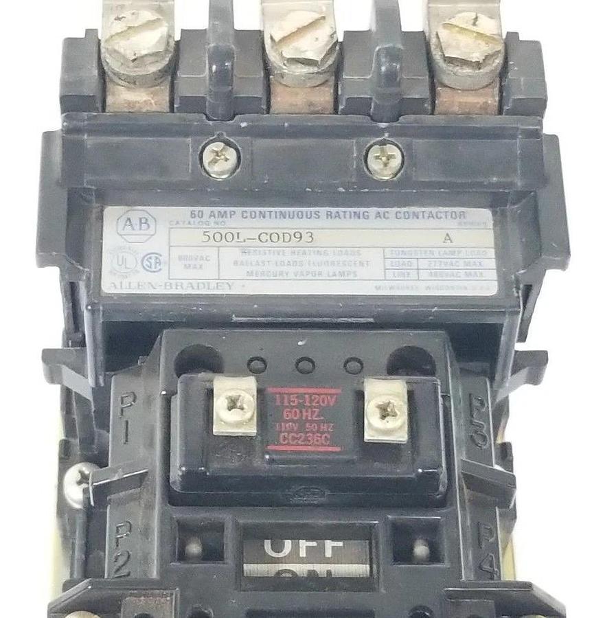 Used ALLEN BRADLEY 500L-COD93 AC CONTACTOR SER. A 110-120V, 50/60HZ CC236C