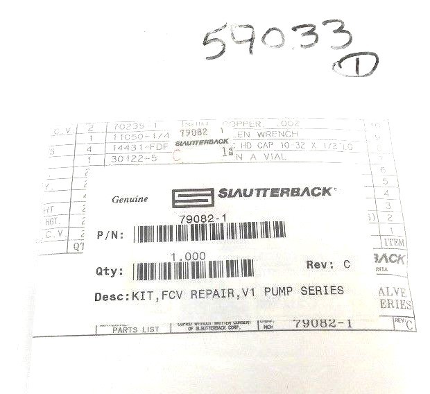 NEW SLAUTTERBACK 79082-1 KIT, FCV REPAIR, V1 PUMP SERIES REV. C