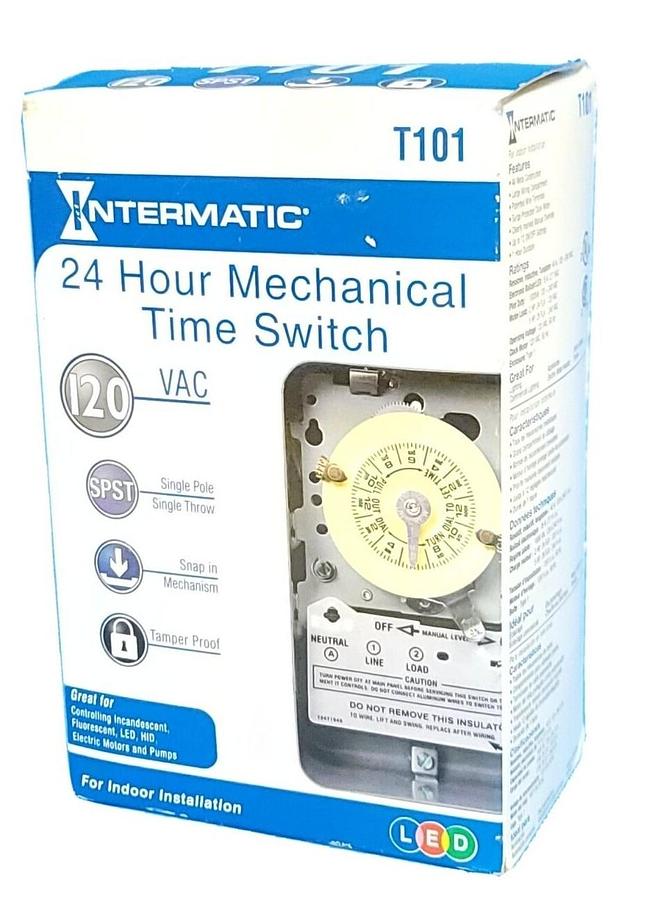 Used NEW INTERMATIC T101 24-HOUR MECHANICAL TIME SWITCH 1-HOUR DURATION