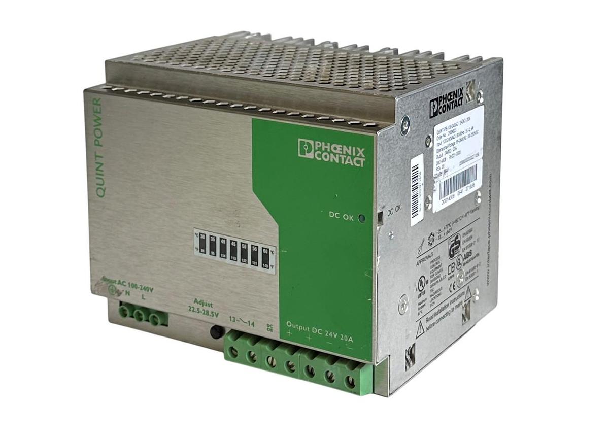 Used PHOENIX CONTACT QUINT-PS-100-240AC/24DC/20A POWER SUPPLY UNIT 24VDC/20A 2938620