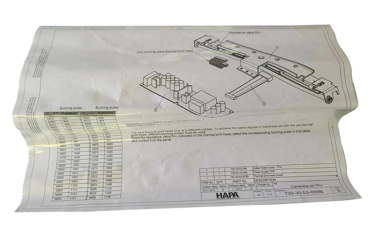 NEW HAPA H-730/29 CONVERSION KIT TPH 730-30-53-099B W/ 730-30-53-079B PRINT HEAD