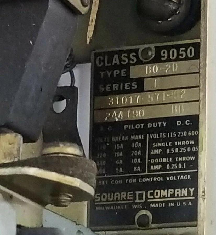 Used SQUARE D 9050-BO2D SER. E PNEUMATIC TIMING RELAY BO-2D B0-2D 9050BO2D