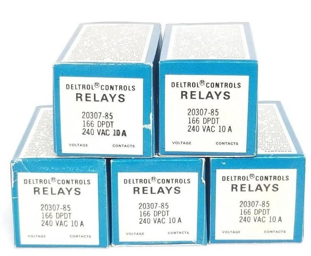 Used LOT OF 5 NIB DELTROL CONTROLS 20307-85 RELAYS, 2030785, 166 DPDT, 240 VAC, 10A
