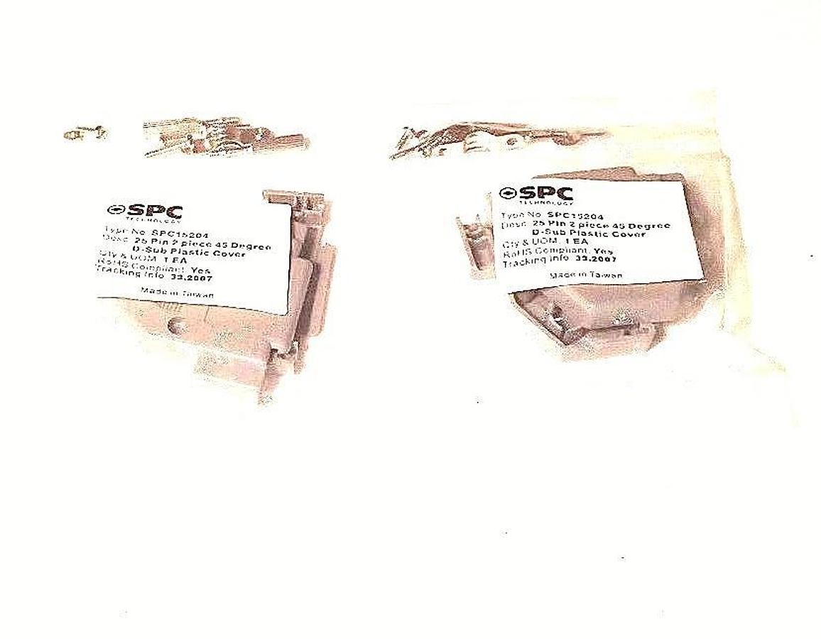 Used LOT OF 2 NEW SPC SPC15204 D-SUB PLASTIC COVERS, 25 PIN, 2 PIECE, 45 DEGREE