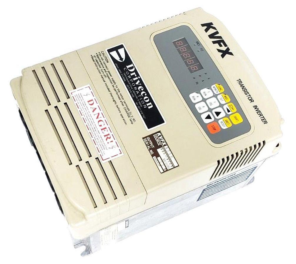 Used DRIVECON KVFX-475-E TRANSISTOR INVERTER 380-460V, 50-60HZ, 17A, 10HP, KVFX475E