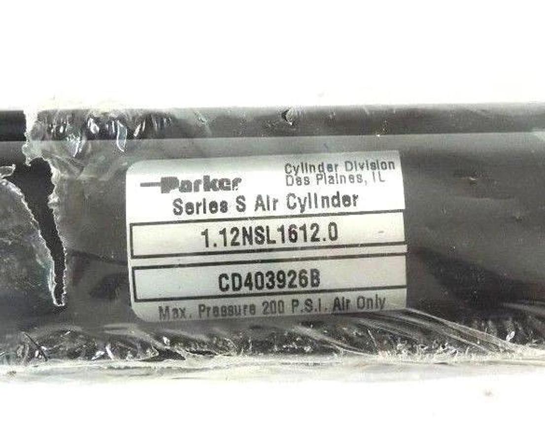 Used NEW PARKER 1.12NSL1612.0 SERIES S AIR CYLINDER CD403926B 200PSI MAX 112NSL16120