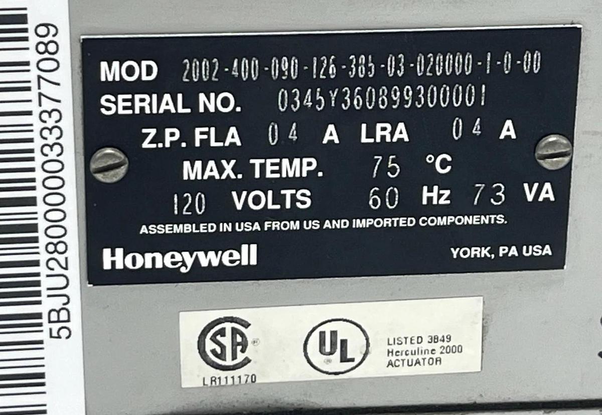 Used Honeywell HercuLine 2000 Actuator 2001-200-150-126-385-03-020000-1-0-00 *PARTS*
