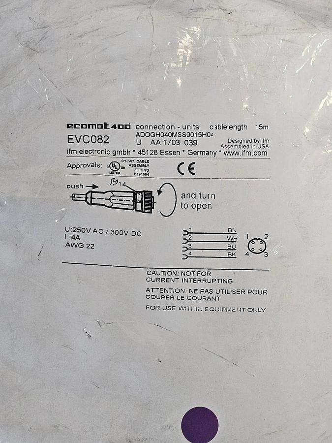 Used NEW IFM EFECTOR ADOGH040MSS0015H04 CONNECTING CABLE WITH SOCKET EVC082