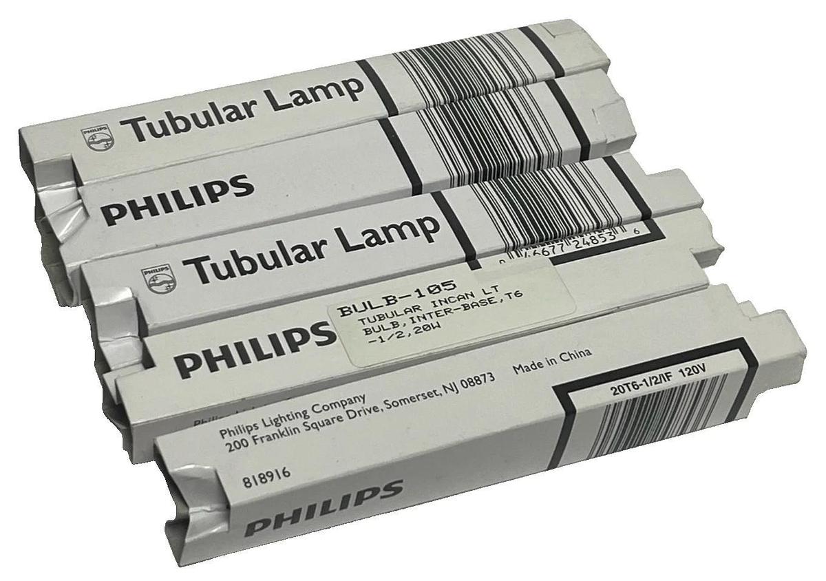 (5) Philips 20T6-1/2/IF Tubular Light Bulbs 20W 120V Frosted Intermediate E17