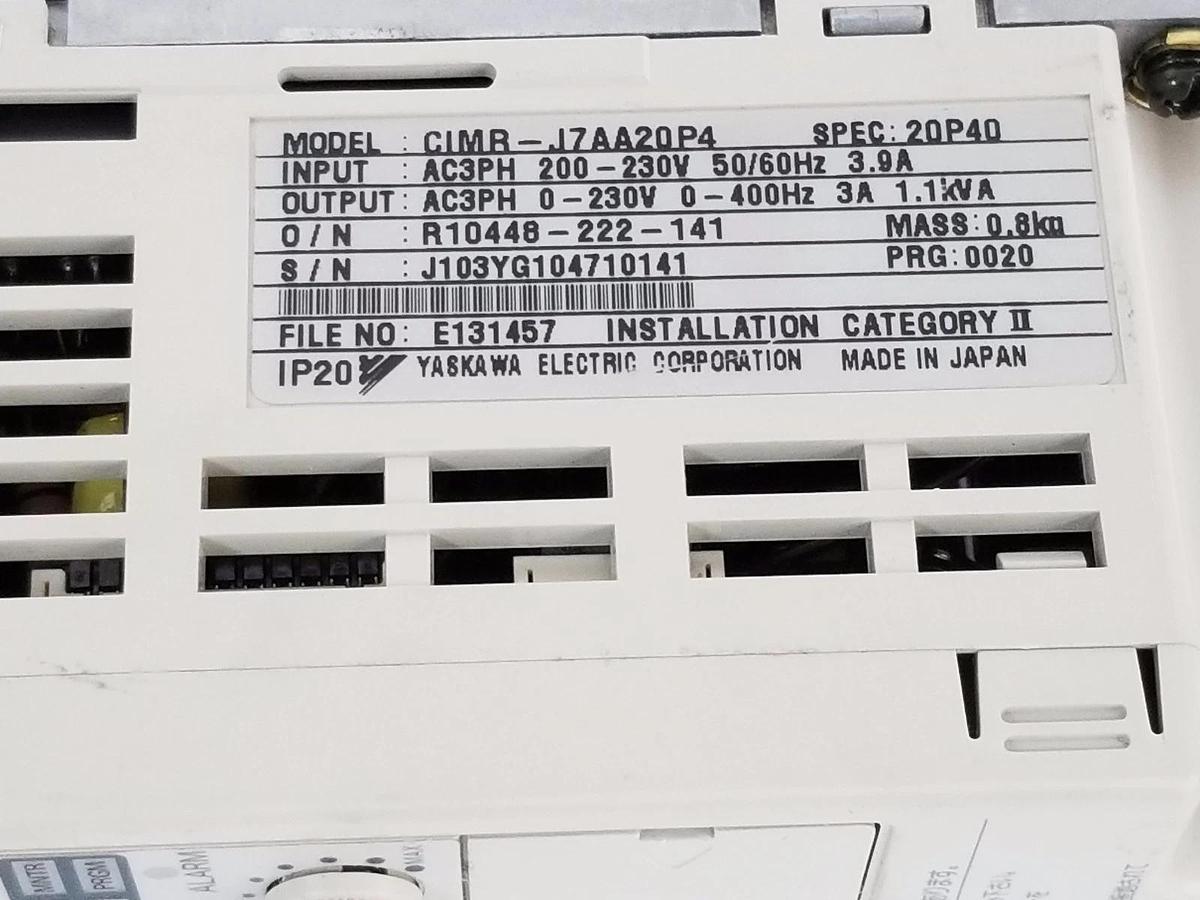 Used YASKAWA CIMR-J7AA20P4 VS MINI J7, 200V, 3-PHASE, 0.4KW, CIMRJ7AA20P4