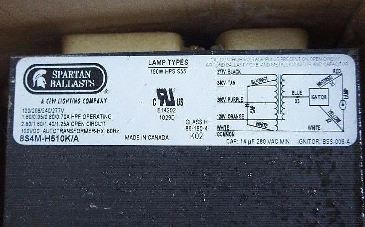 Used NIB SPARTAN RKS150/M BALLAST/LAMP KIT 120/208/240/277V BALLAST 150WATT