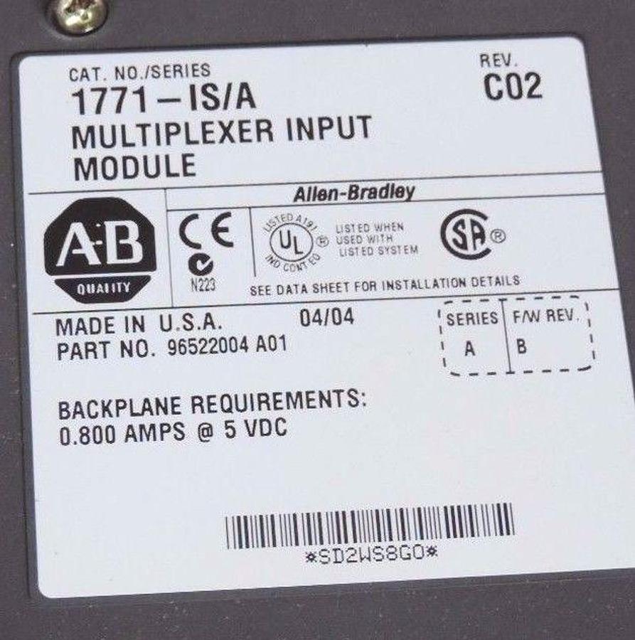 Used ALLEN BRADLEY 1771-IS MULTIPLEXER MODULE 1771-IS/A REV. C02, SER. A, F/W REV. B