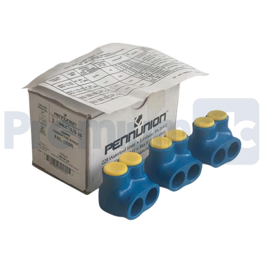 Used Box of 3 Penn-Union IMLC-1/0-2S Insulated Mechanical Lug Connector 8-1/0 Range