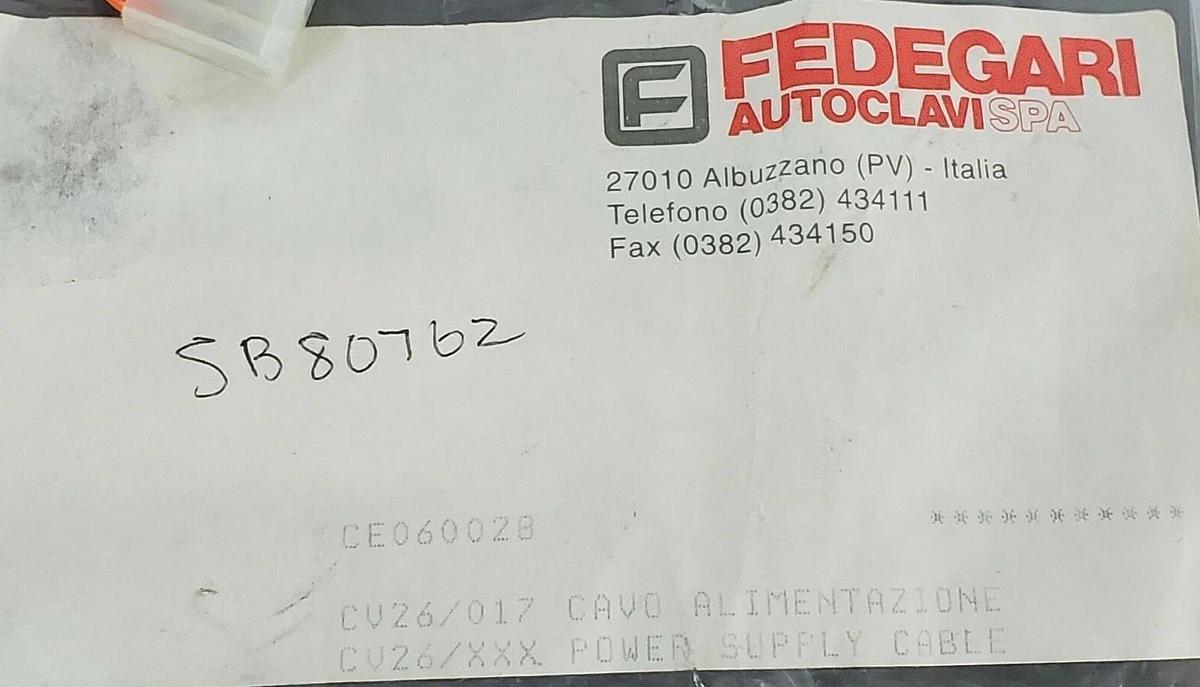 Used NEW FEDEGARI AUTOCLAVI SPA CE060028 POWER SUPPLY CABLE CV26/017, SB80762