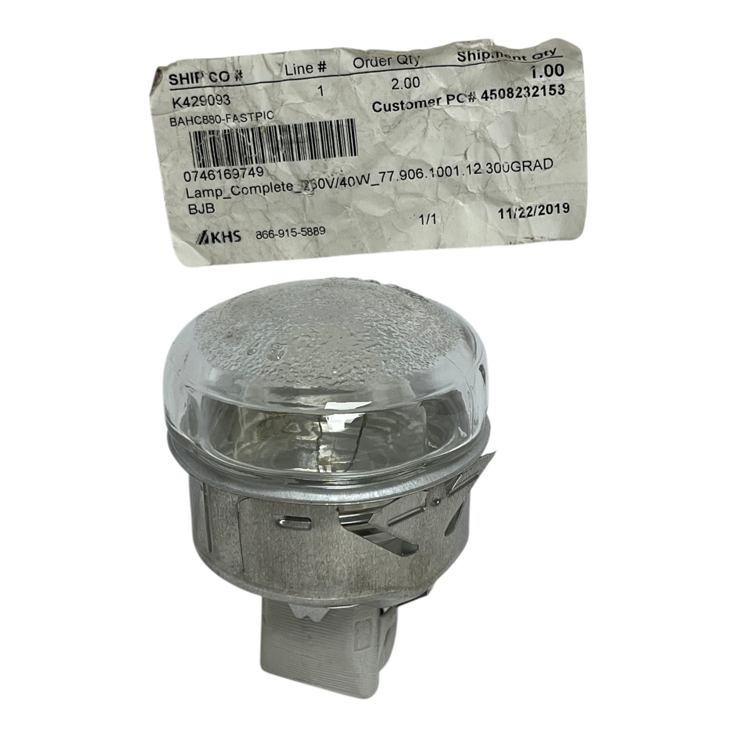 Used BJB Complete Oven Lamp Assembly 230V 400C 77.906.1001.12 Oven Light Bulb New