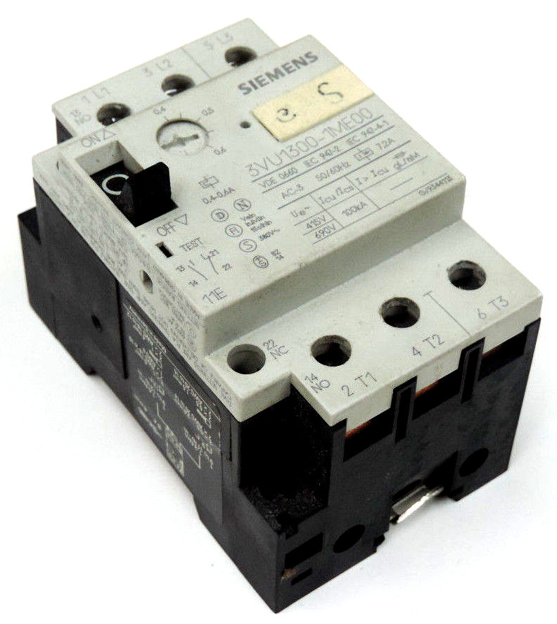 Used SIEMENS 3VU1300-1ME00 MANUAL MOTOR STARTER 3VU13001ME00, 0.4-0.6A, 3-POLE