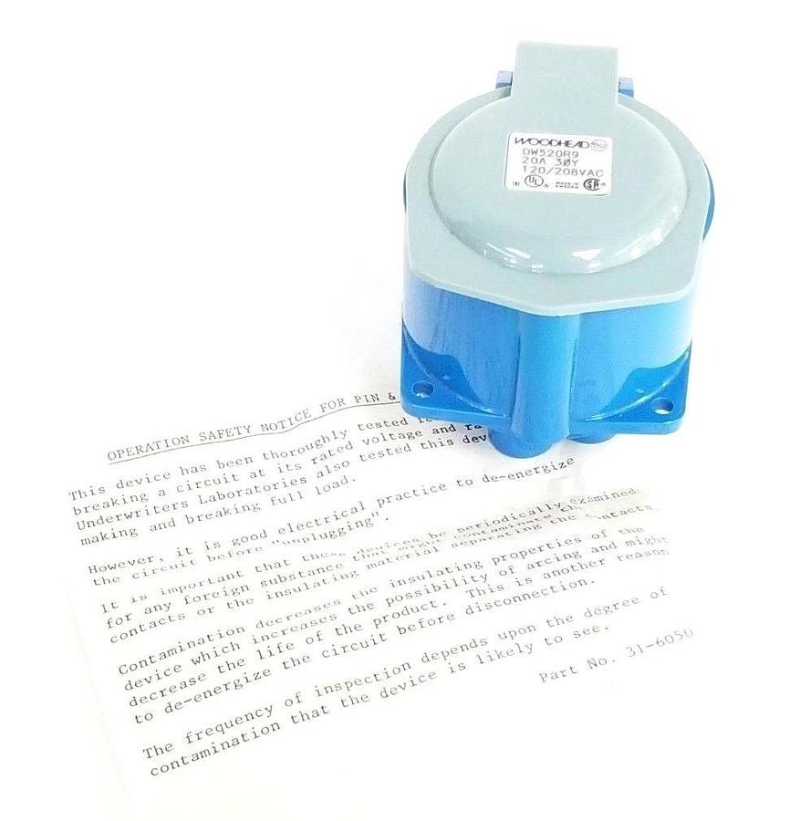 Used NIB WOODHEAD DW520R9 PIN & SLEEVE RECEPTACLE 20A 30Y 120/208VAC