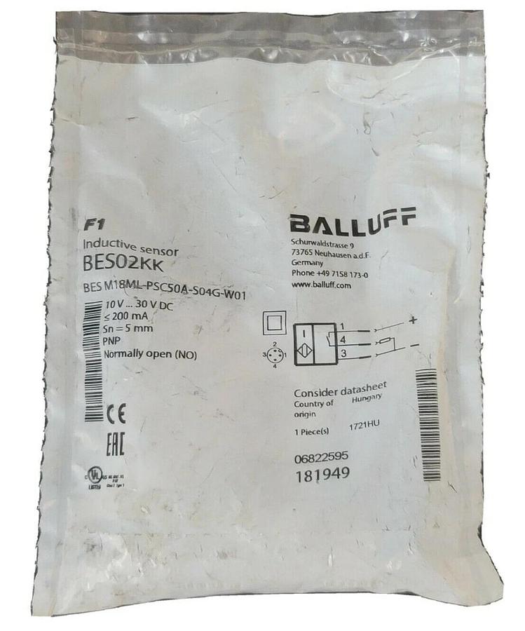 Used NEW BALLUFF BES M18ML-PSC50A-S04G-W01 INDUCTIVE SENSOR BES02KK, 10V...30V DC